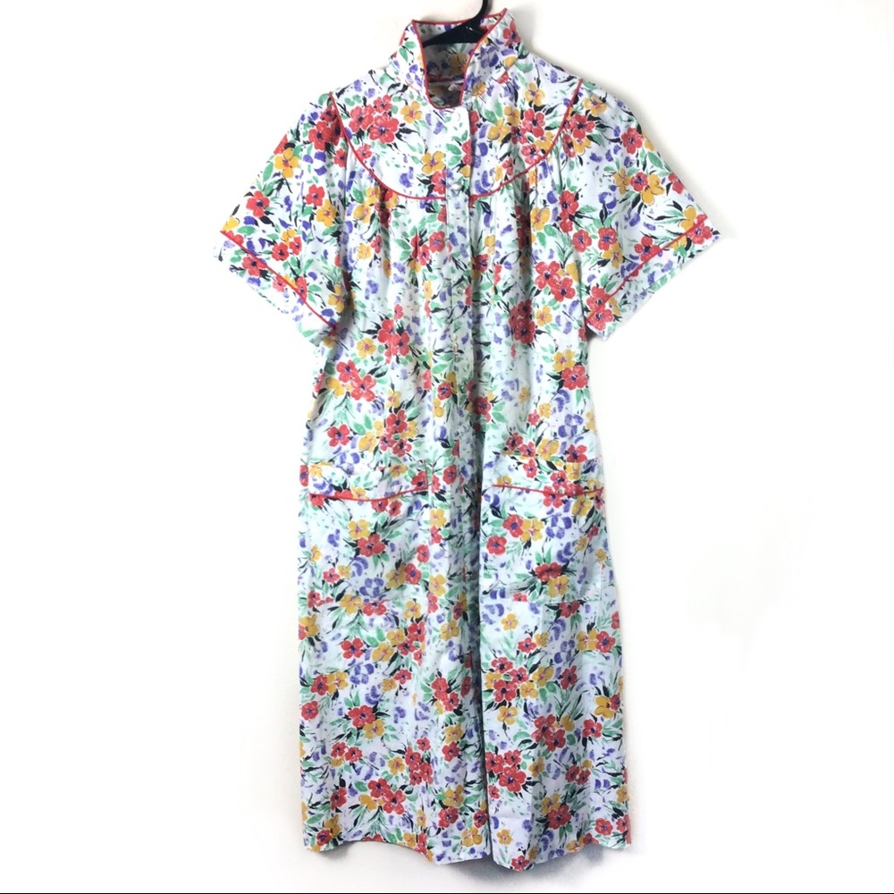 Vintage Sears Floral Pearl Snap Robe House Dress Gem